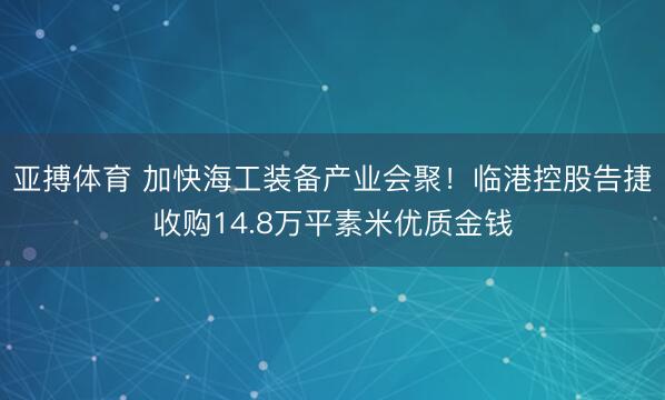 亚搏体育 加快海工装备产业会聚！临港控股告捷收购14.8万平素米优质金钱