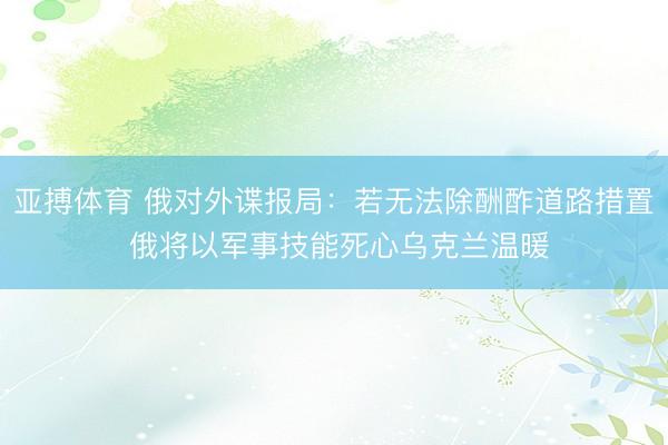 亚搏体育 俄对外谍报局：若无法除酬酢道路措置 俄将以军事技能死心乌克兰温暖