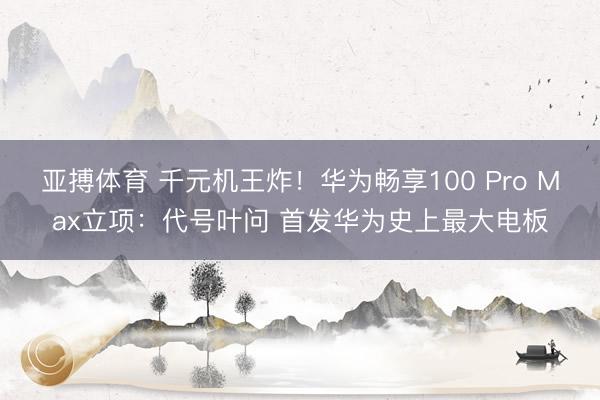 亚搏体育 千元机王炸！华为畅享100 Pro Max立项：代号叶问 首发华为史上最大电板