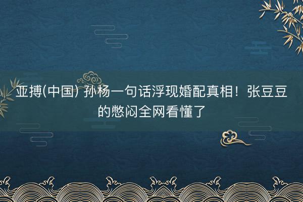 亚搏(中国) 孙杨一句话浮现婚配真相！张豆豆的憋闷全网看懂了