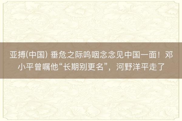 亚搏(中国) 垂危之际呜咽念念见中国一面！邓小平曾嘱他“长期别更名”，河野洋平走了