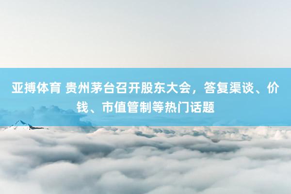 亚搏体育 贵州茅台召开股东大会，答复渠谈、价钱、市值管制等热门话题